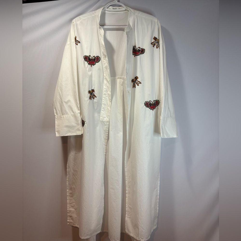 Mango White Robe with Butterfly Embroidery